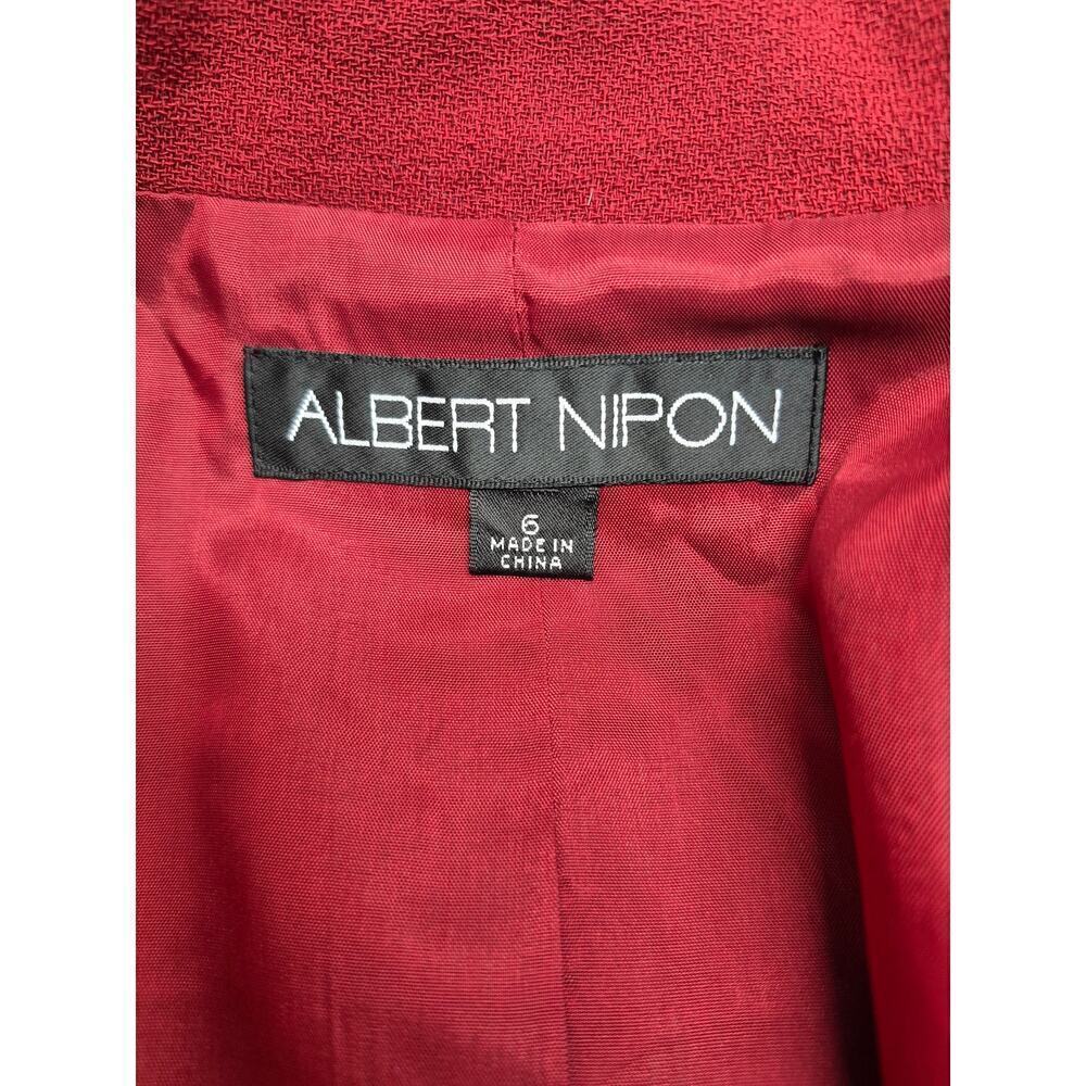 Albert Nipon Cherry Red 100% Wool Blazer Sz 6 Snap Front Gorgeous - Picture 4 of 5